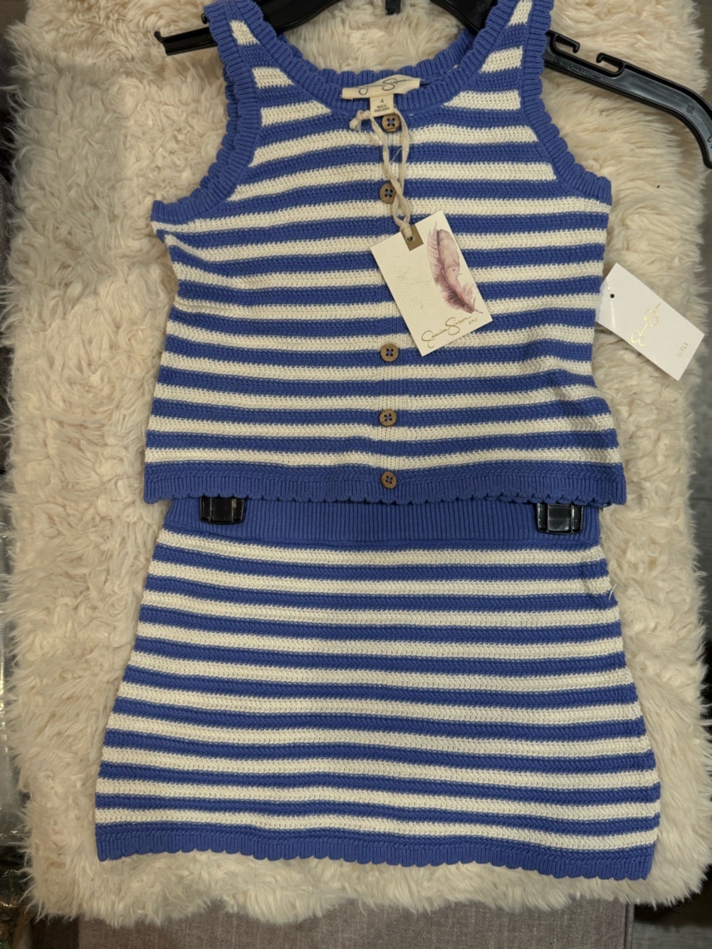 Jessica Simpson Blue and White Striped Knit Tank + Skirt Set